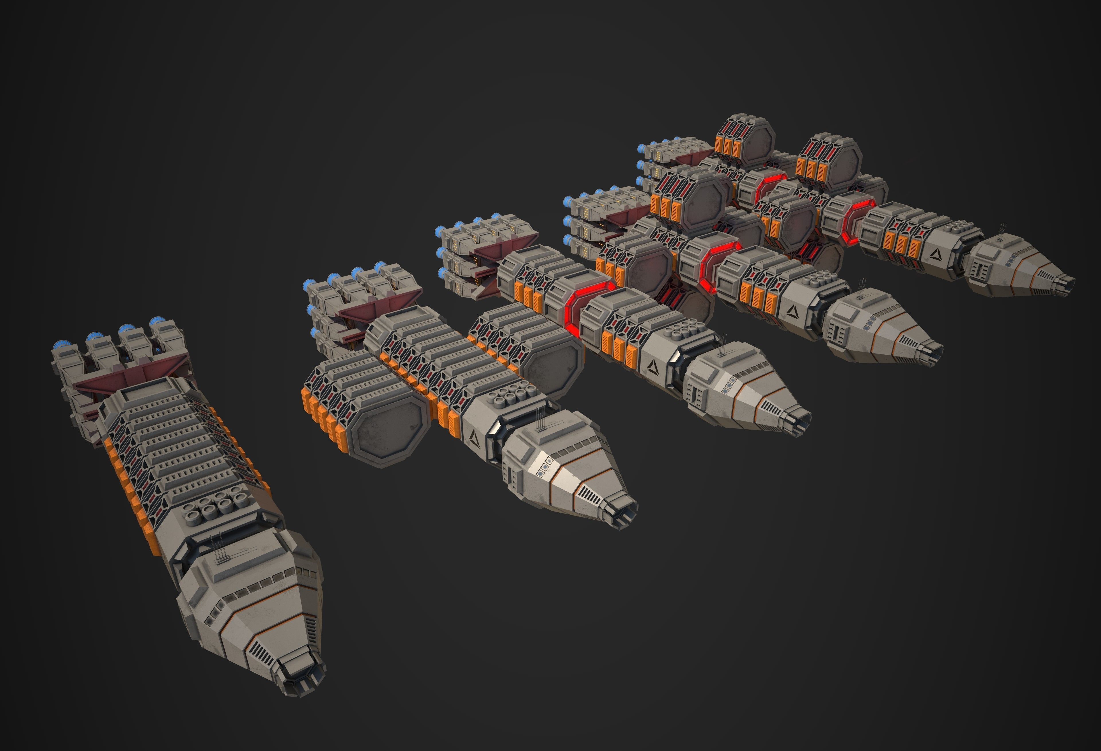 Modular Spaceship One Low-poly 3D model_2