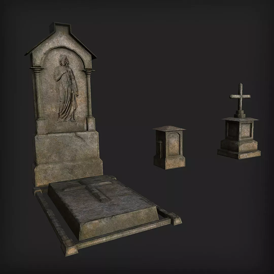 Tombstones Set Low-poly 3D model