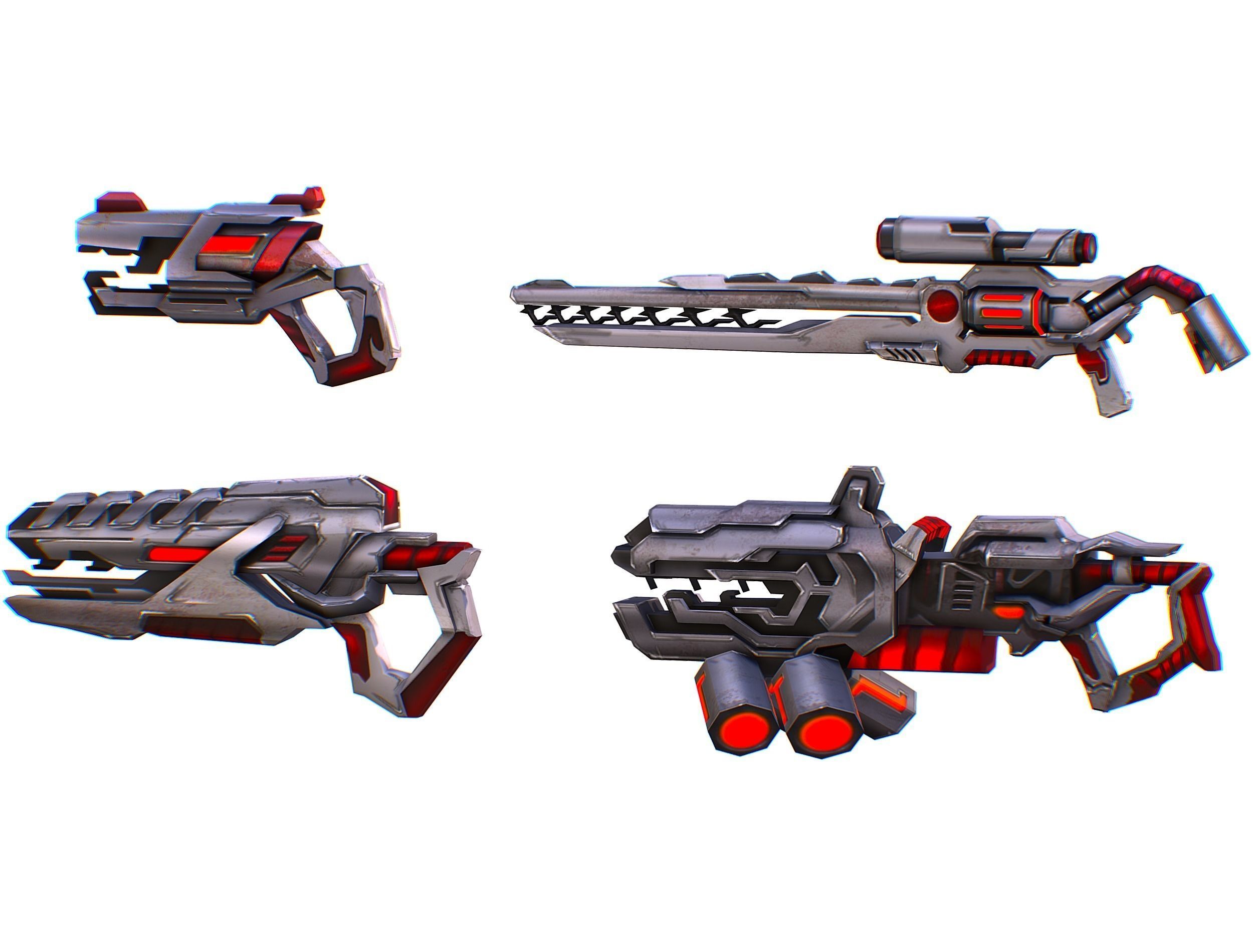 Weapons Set 4 Gun Pistol Assault rifle Sniper rifle machine gun 3D Model Collection_11