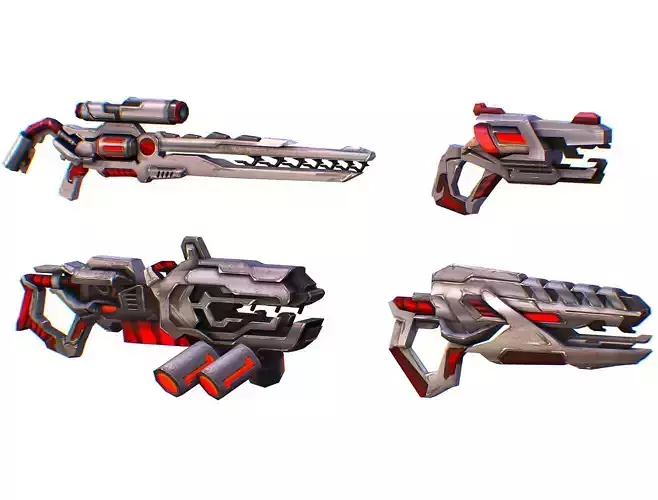 Weapons Set 4 Gun Pistol Assault rifle Sniper rifle machine gun 3D Model Collection
