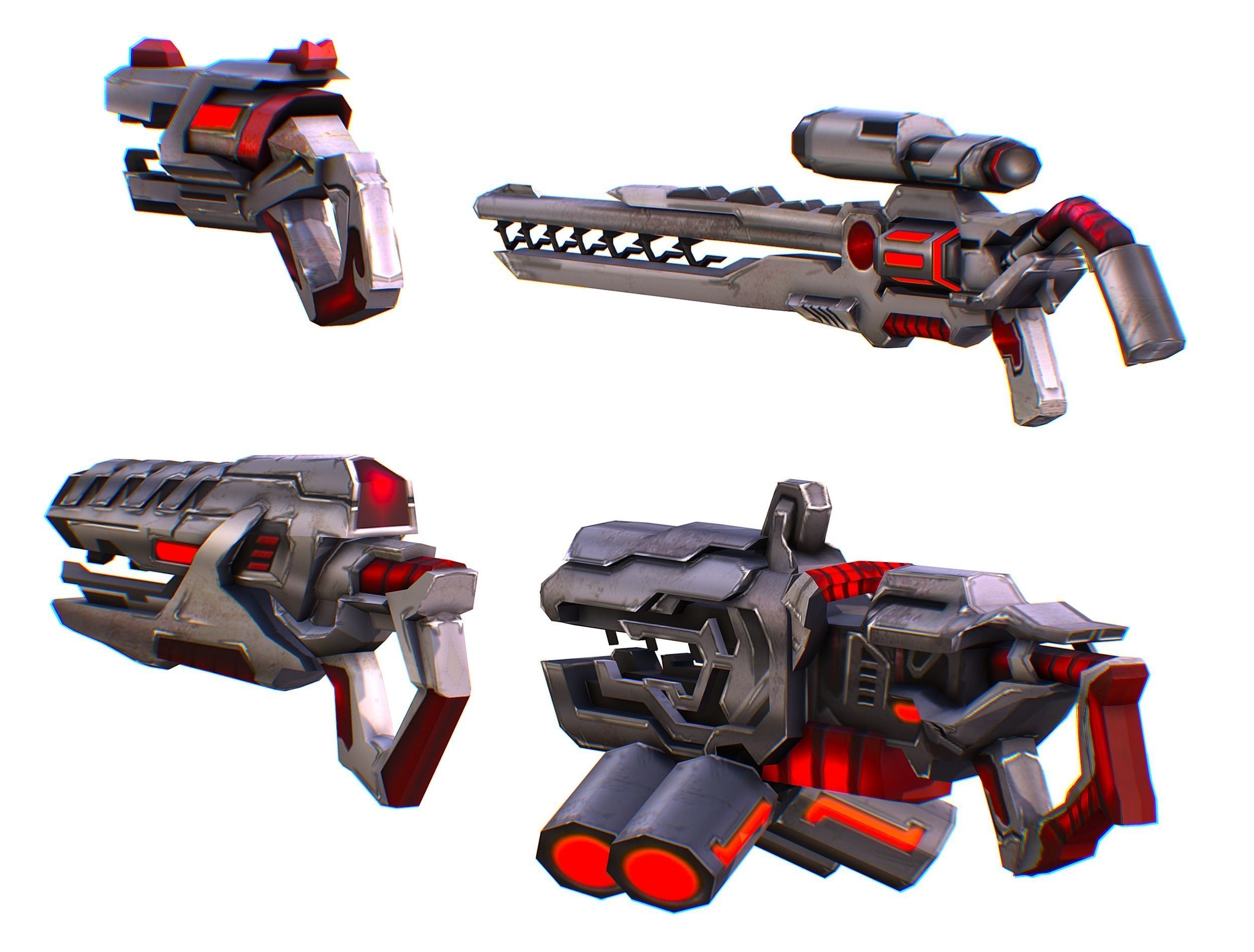 Weapons Set 4 Gun Pistol Assault rifle Sniper rifle machine gun 3D Model Collection_9