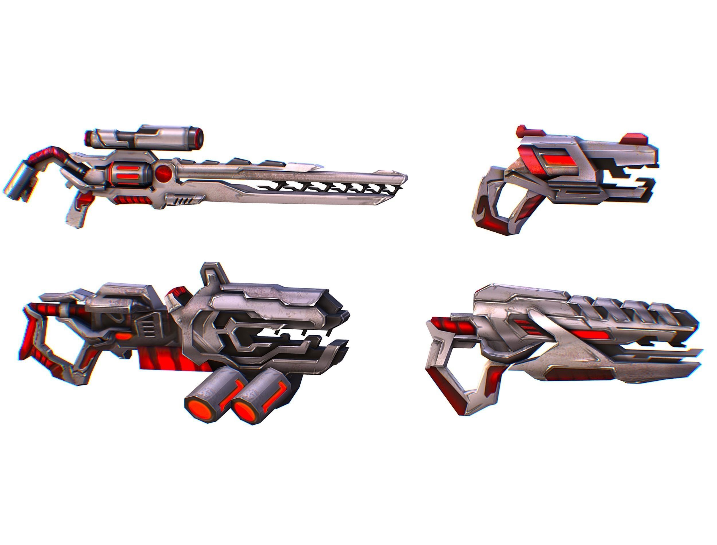 Weapons Set 4 Gun Pistol Assault rifle Sniper rifle machine gun 3D Model Collection_1