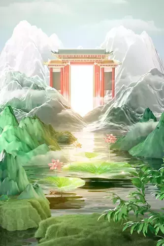 Wine scene of three-dimensional Chinese landscape booth summer 3D model