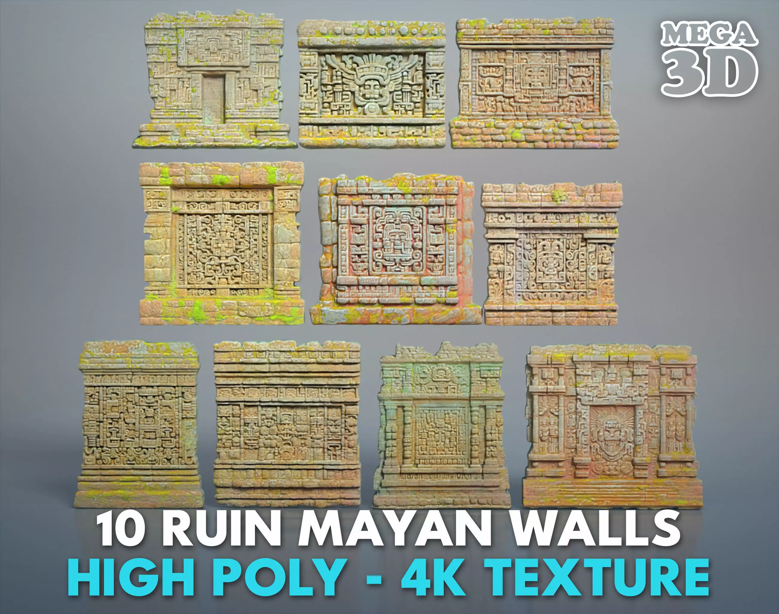 High poly ruin Mayan Temple Walls - 240712 3D model_0