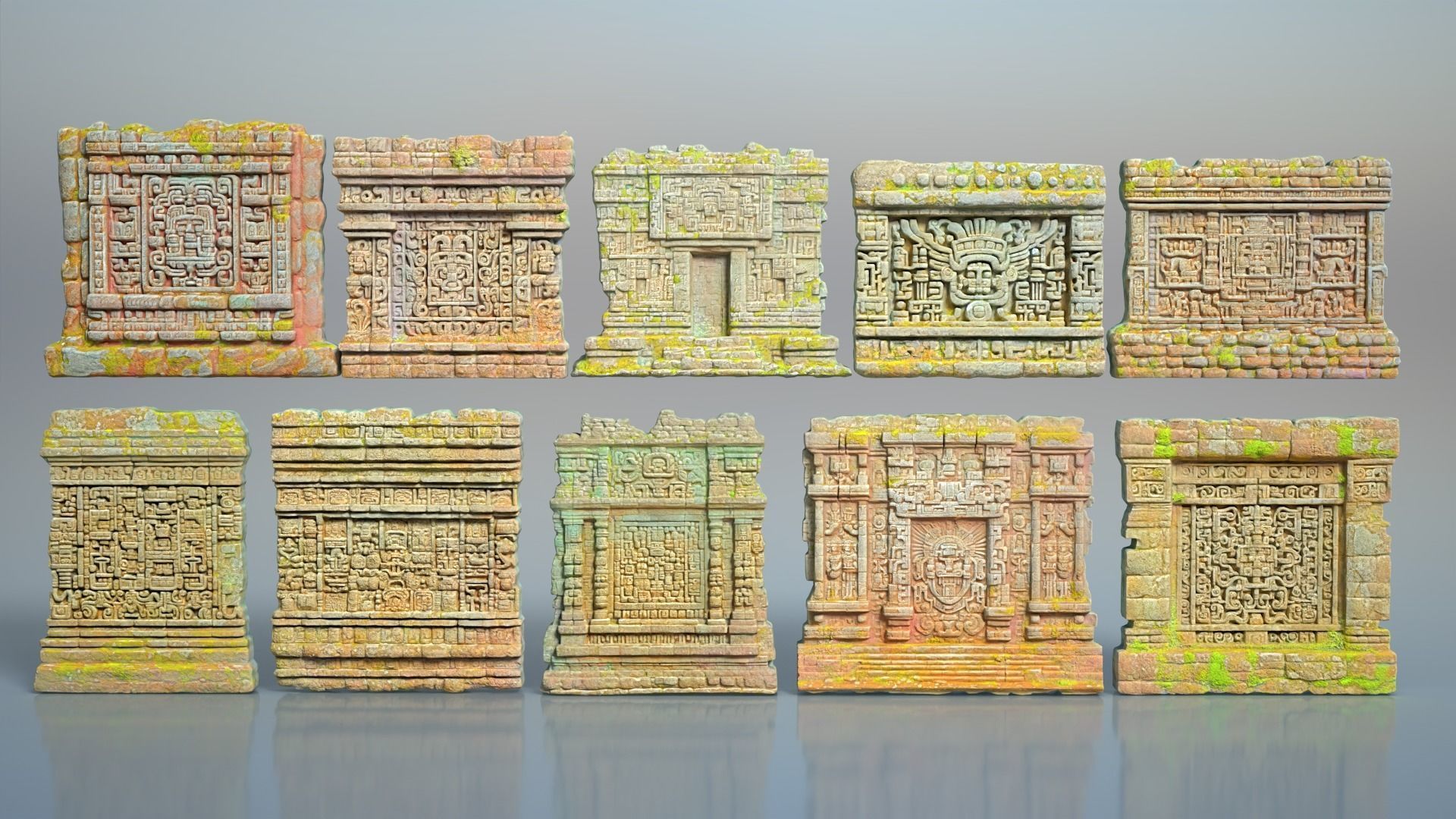 High poly ruin Mayan Temple Walls - 240712 3D model_1