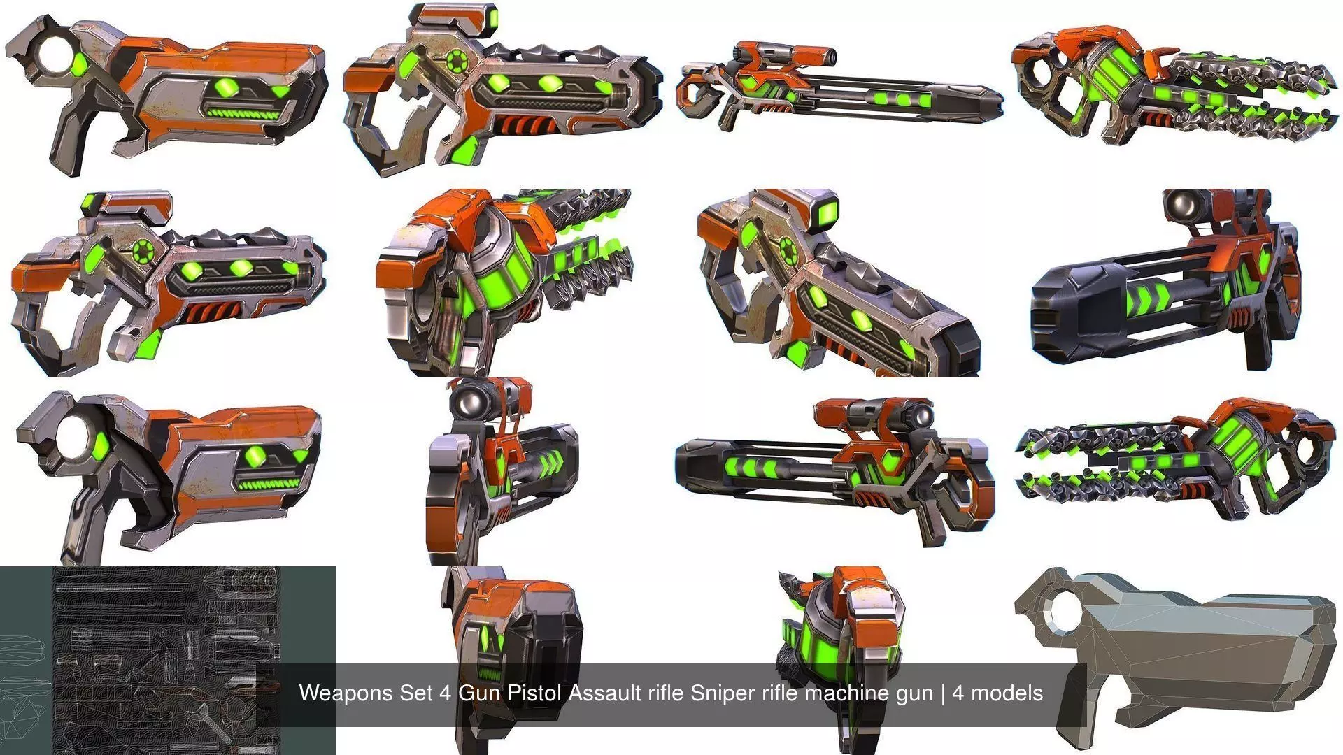 Weapons Set 4 Gun Pistol Assault rifle Sniper rifle machine gun 3D Model Collection_1