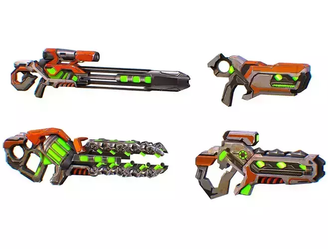 Weapons Set 4 Gun Pistol Assault rifle Sniper rifle machine gun 3D Model Collection