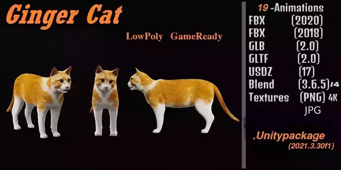 Ginger Cat  Low-poly 3D model