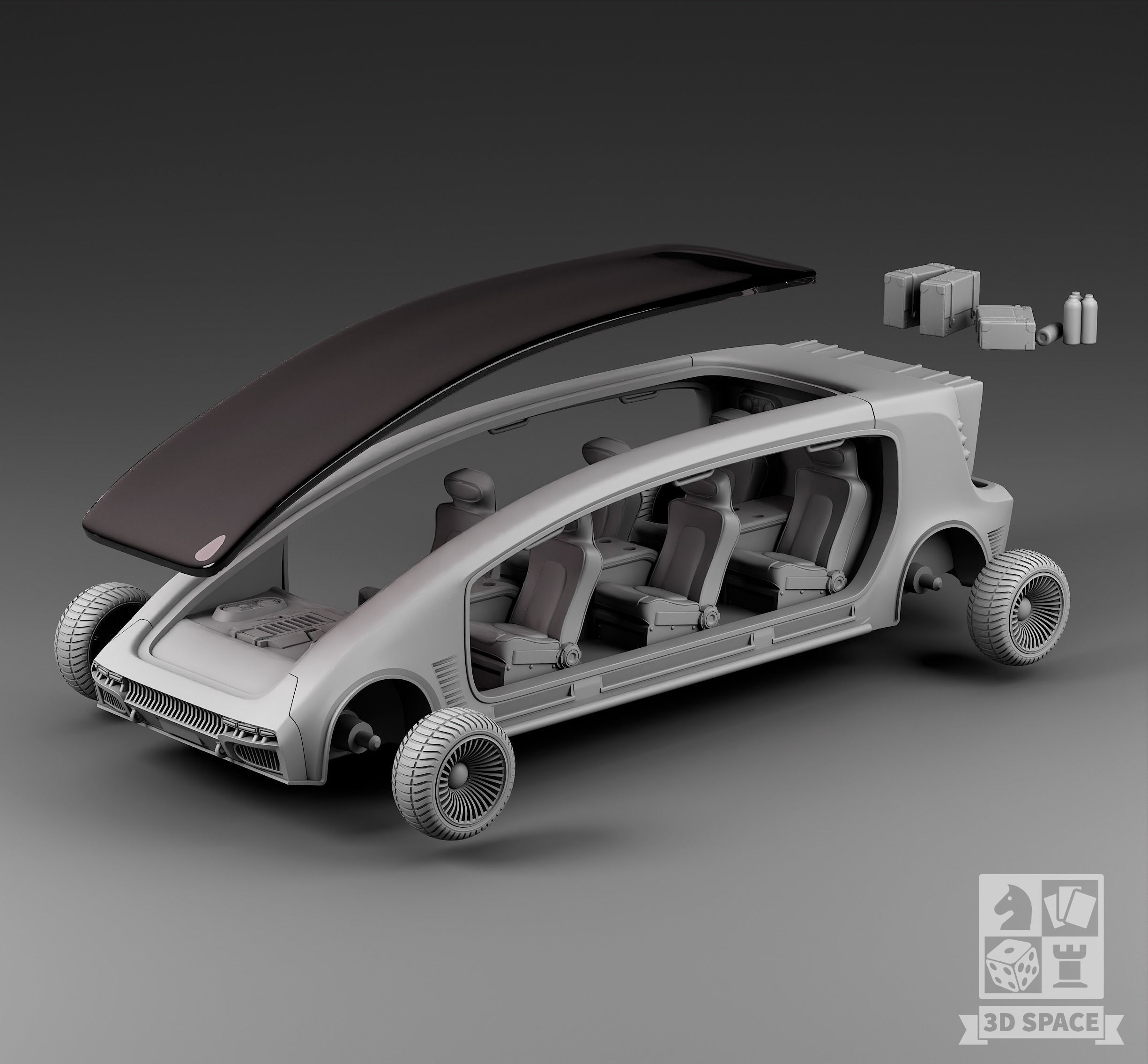 Futuristic panoramic limousine 3D print model_3