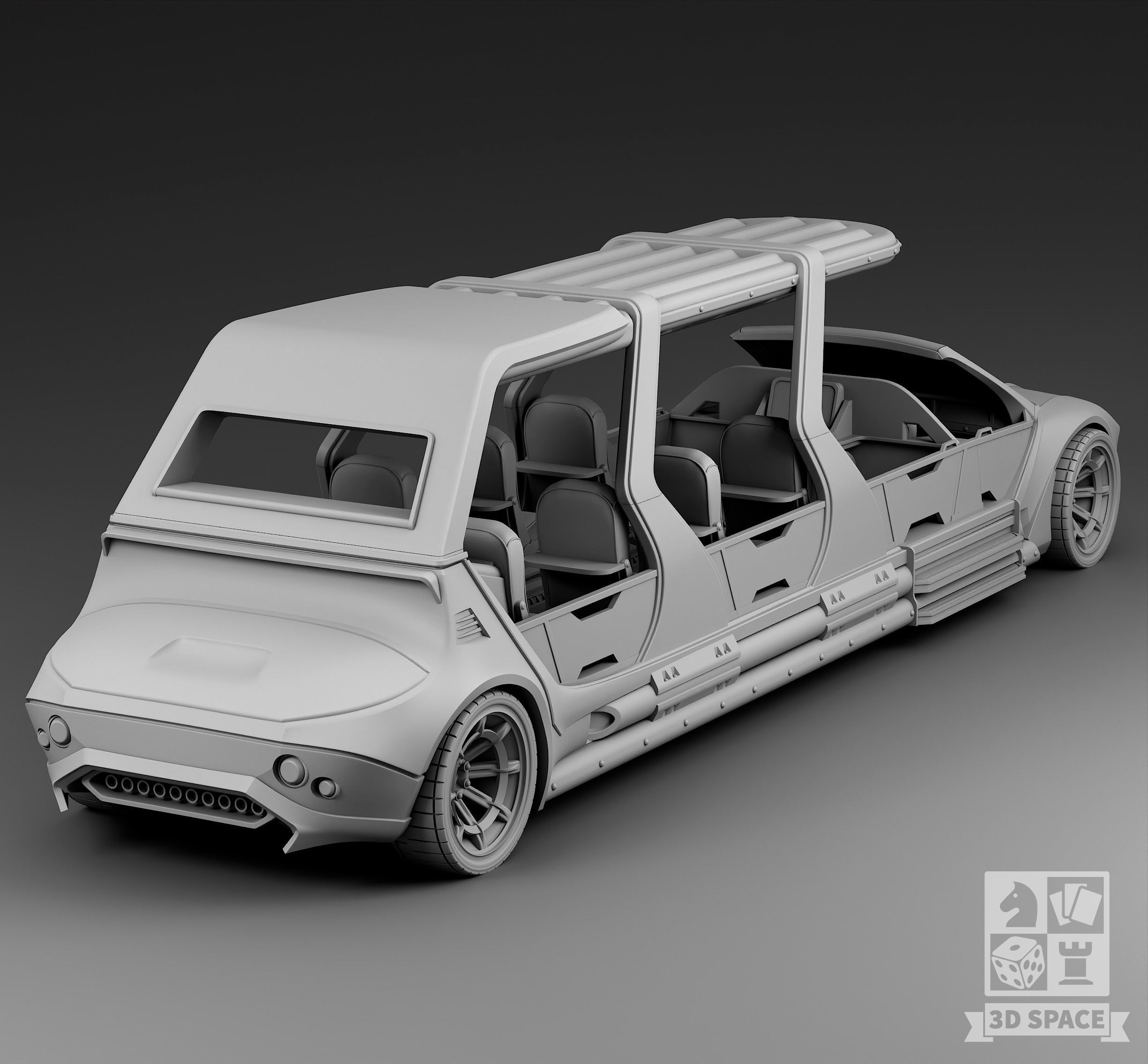 Futuristic Limousine with a hinged roof 3D print model_1