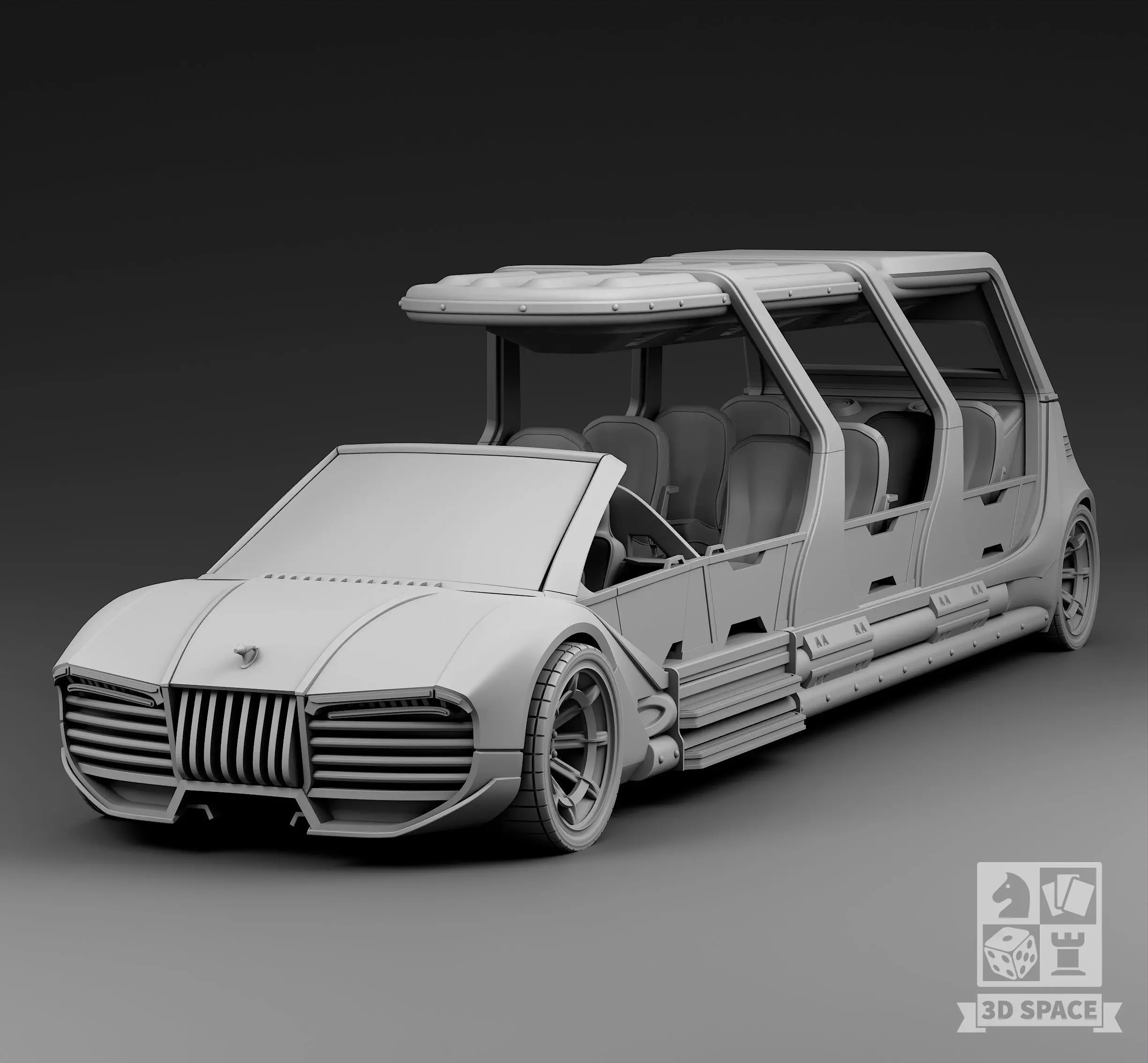 Futuristic Limousine with a hinged roof 3D print model_0