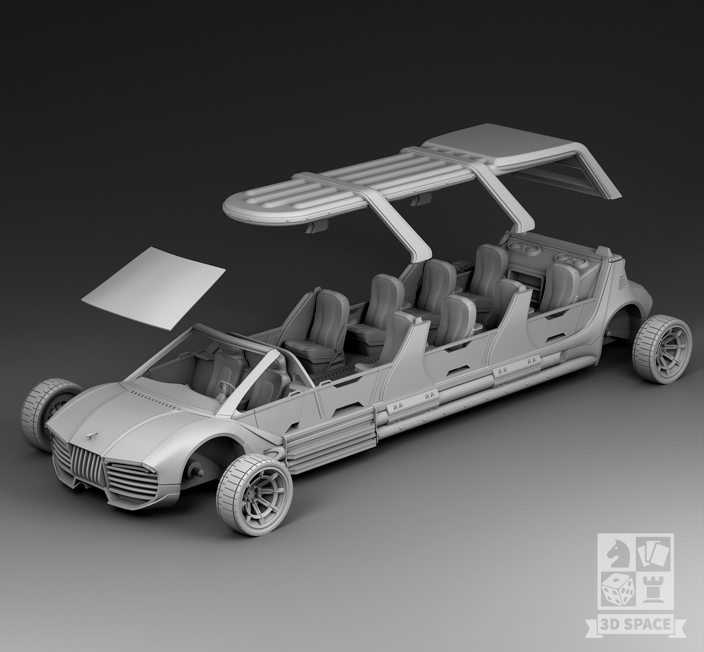Futuristic Limousine with a hinged roof 3D print model_3