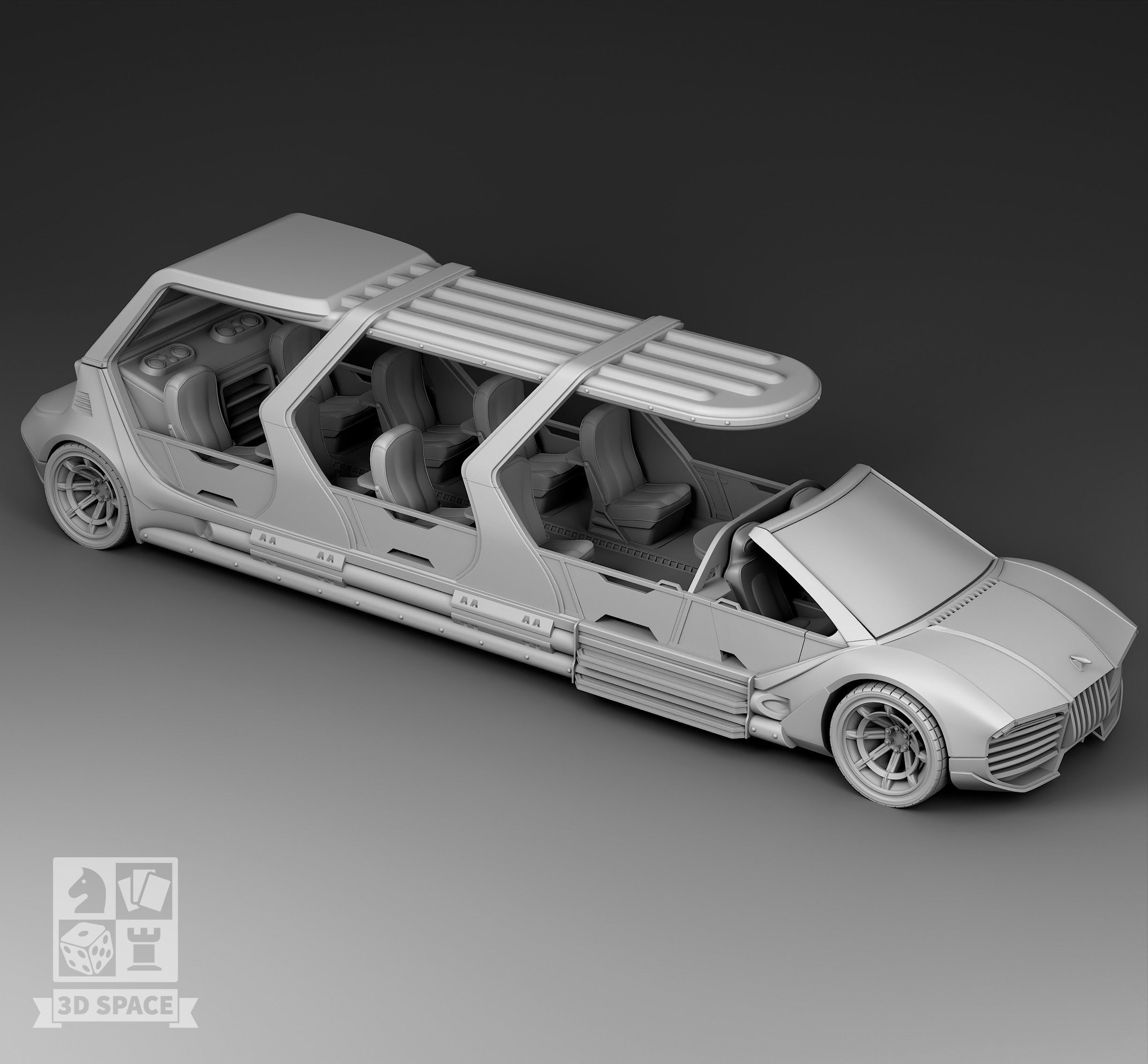 Futuristic Limousine with a hinged roof 3D print model_2