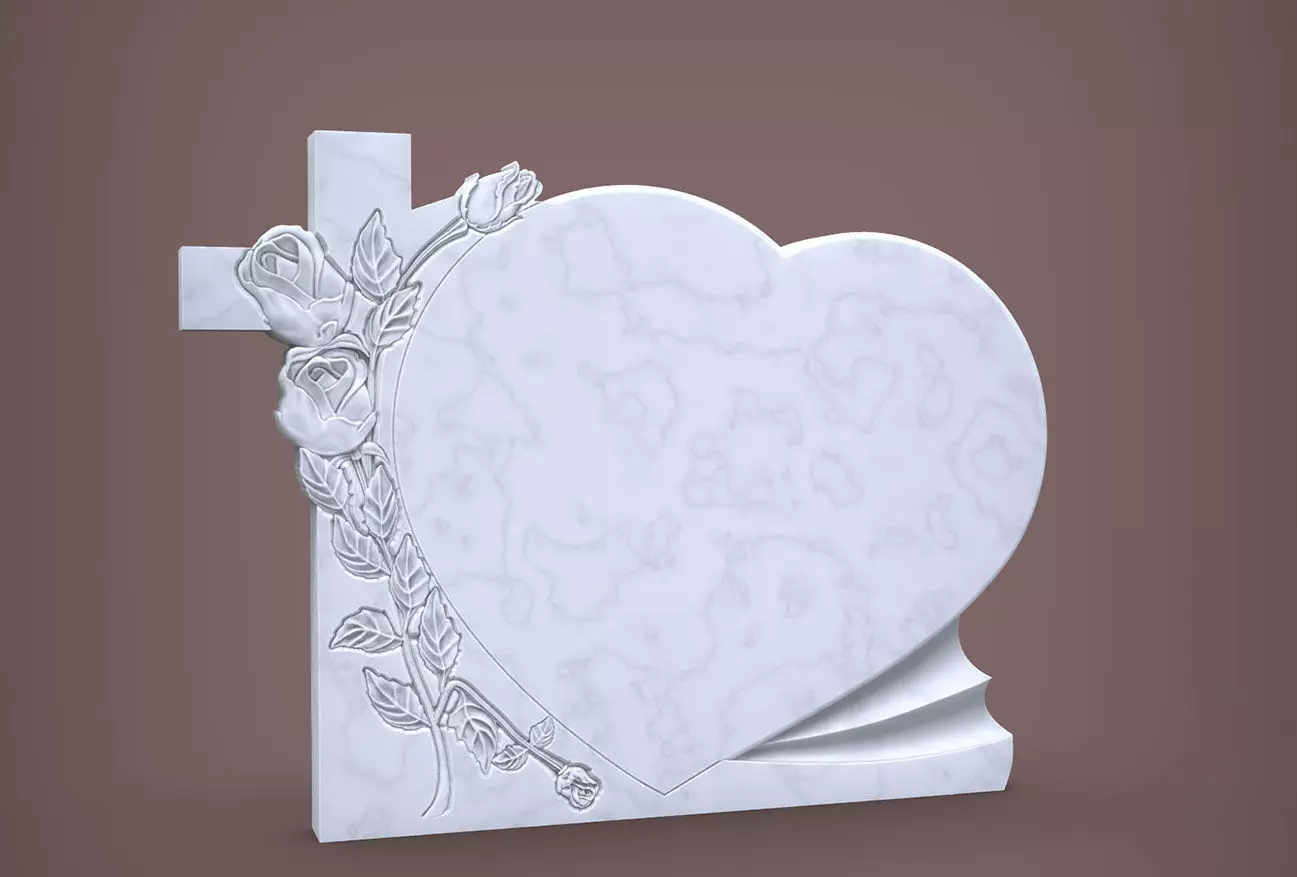 Cross and Roses Heart Shape Tombstone 3D print model