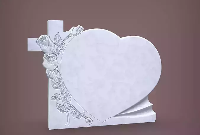 Cross and Roses Heart Shape Tombstone