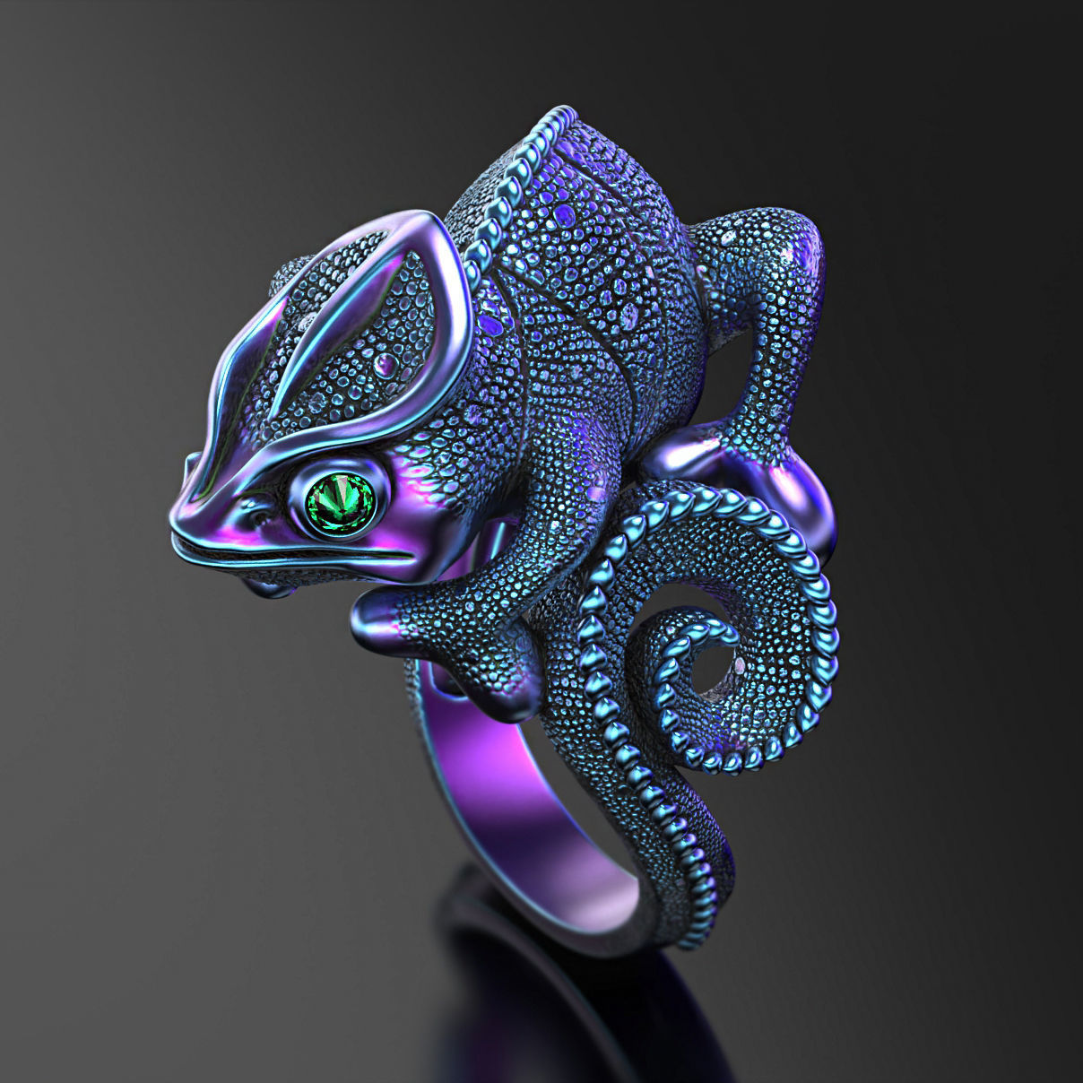 Chameleon ring  3D print model_9