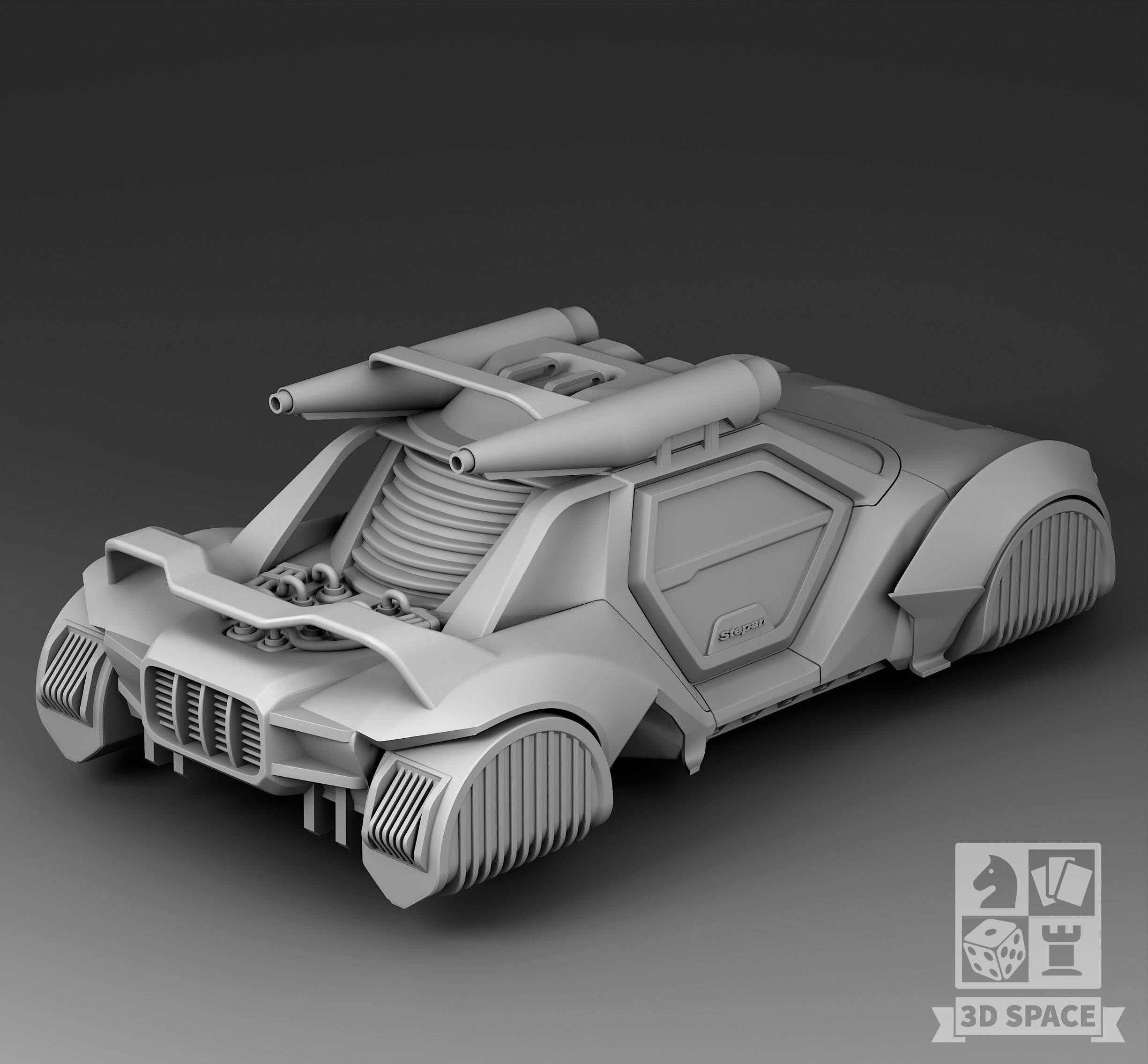 A futuristic sports car with a rocket engine 3D print model_1