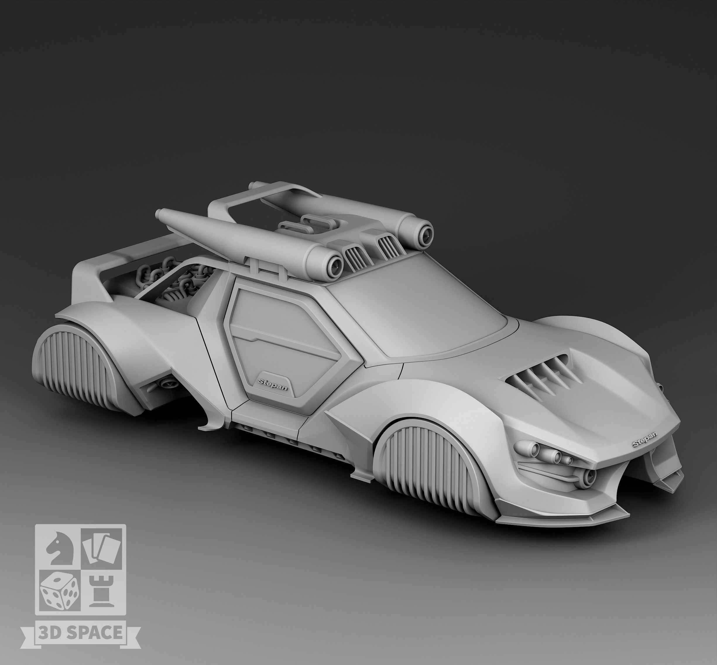 A futuristic sports car with a rocket engine 3D print model_2