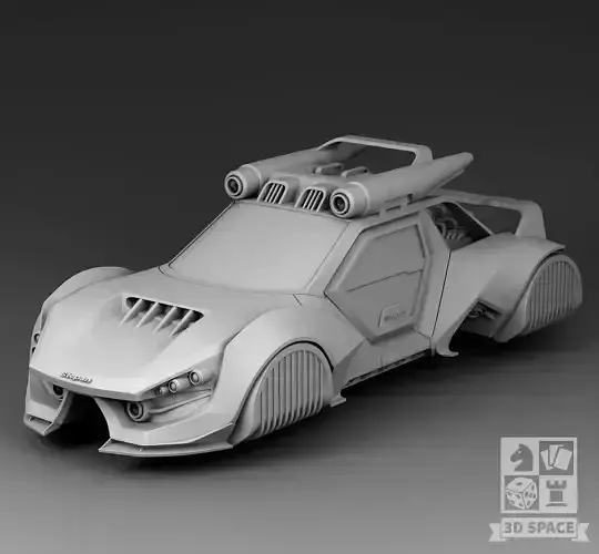 A futuristic sports car with a rocket engine 3D print model