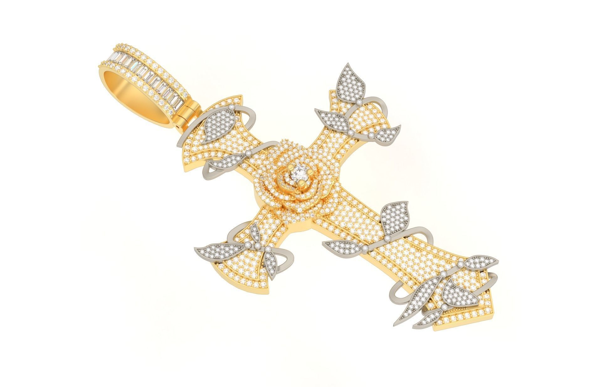 Cross with roses Pendant  3D print model_1