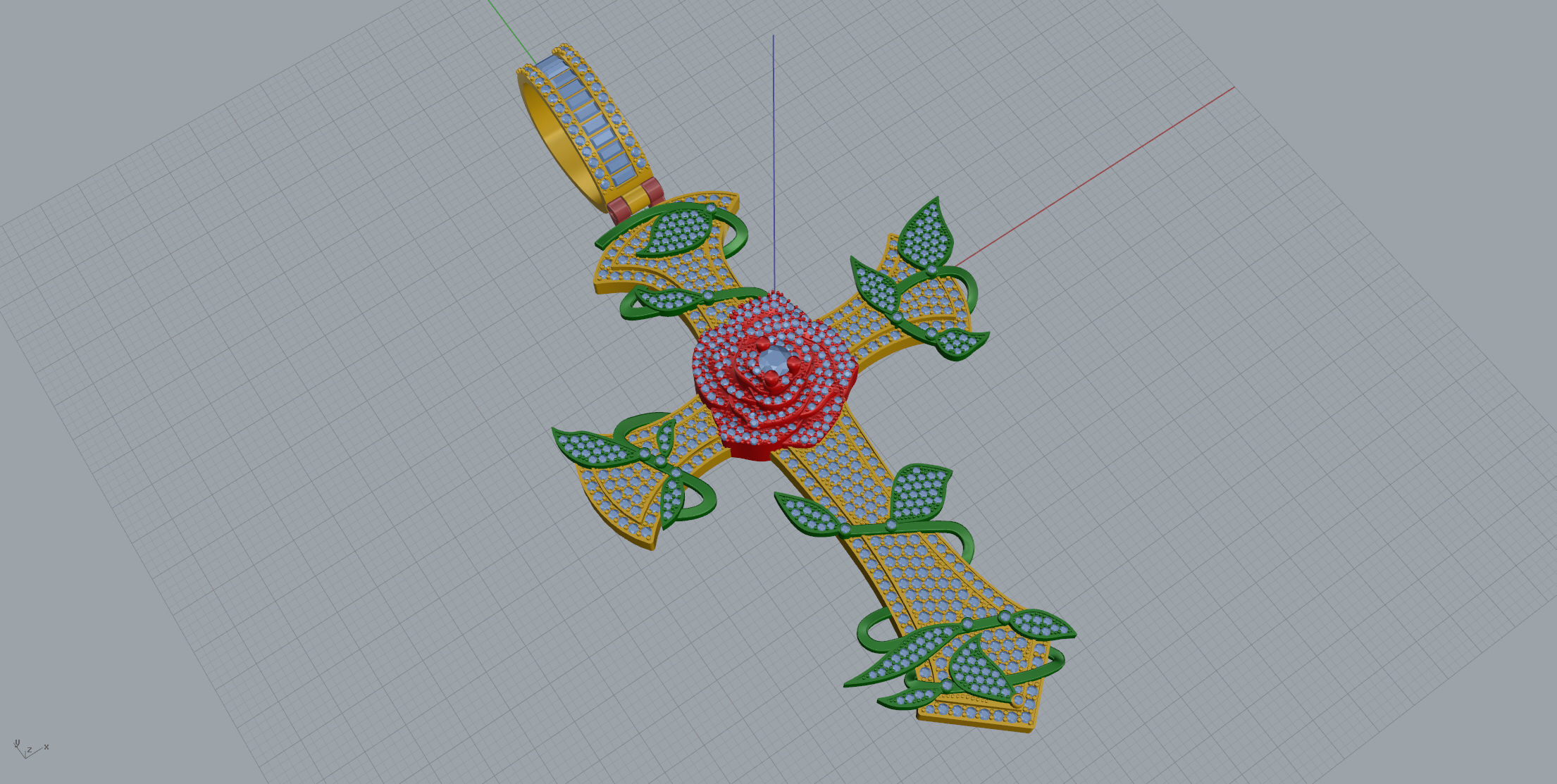 Cross with roses Pendant  3D print model_3