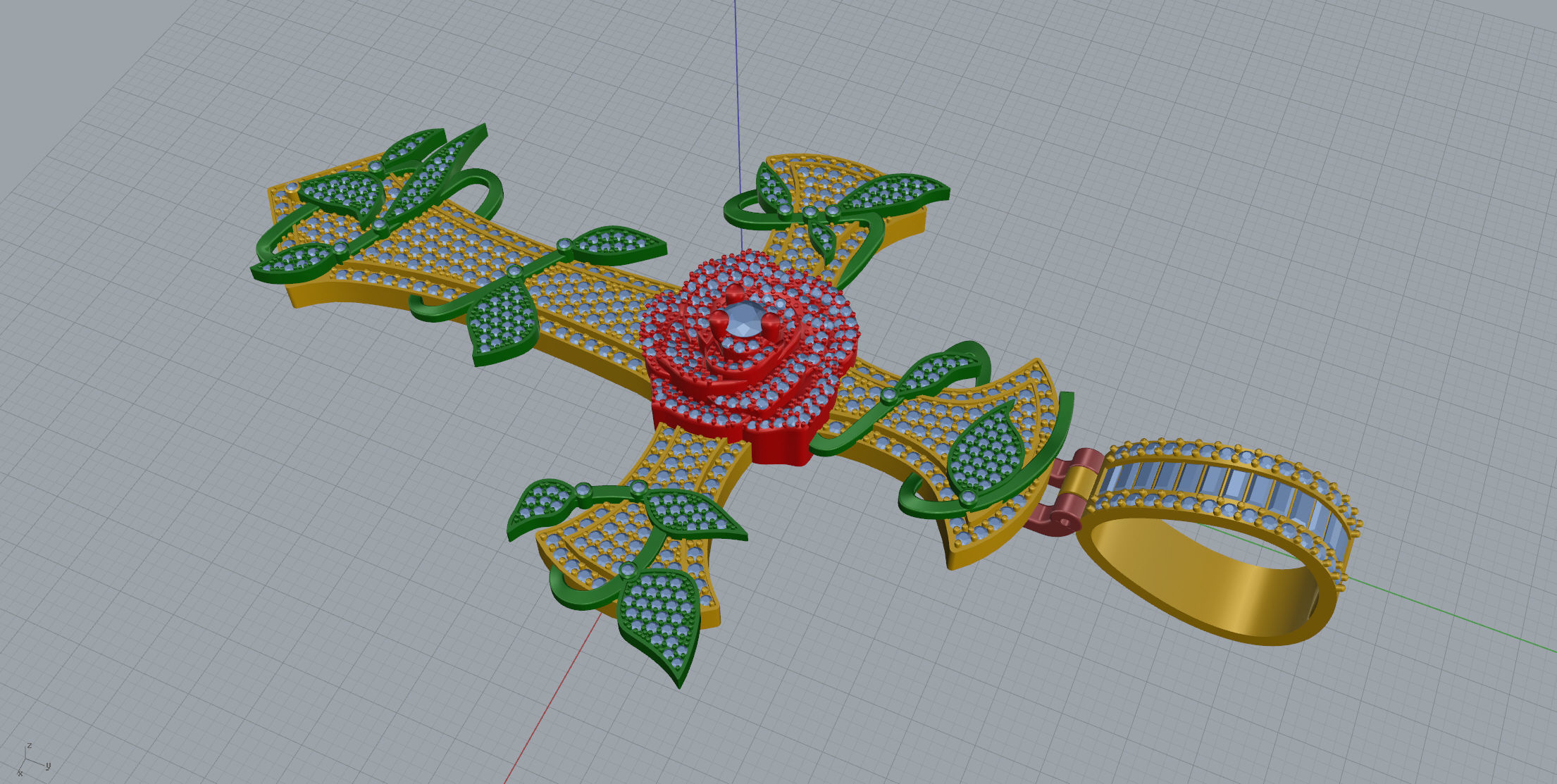 Cross with roses Pendant  3D print model_7