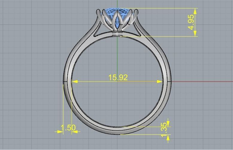 Soliter ring with one stone N012553 3D print model_6