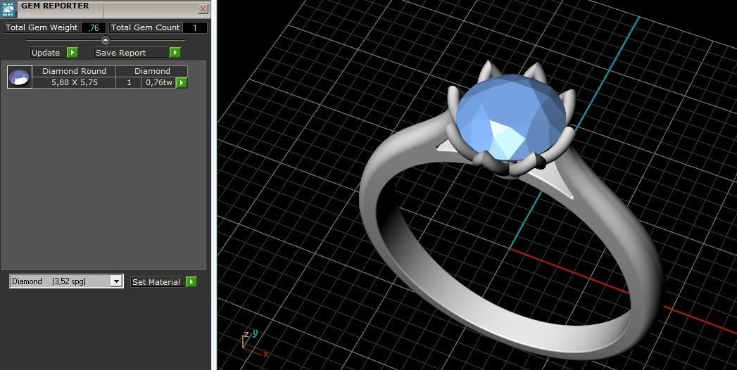 Soliter ring with one stone N012553 3D print model_10