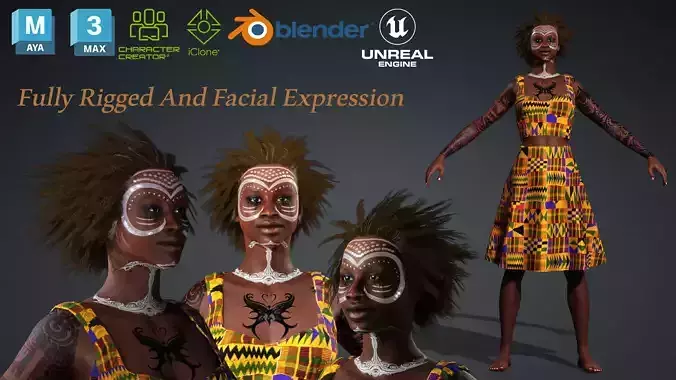 African Pretty Girl - 3D Character Model Low-poly 3D model