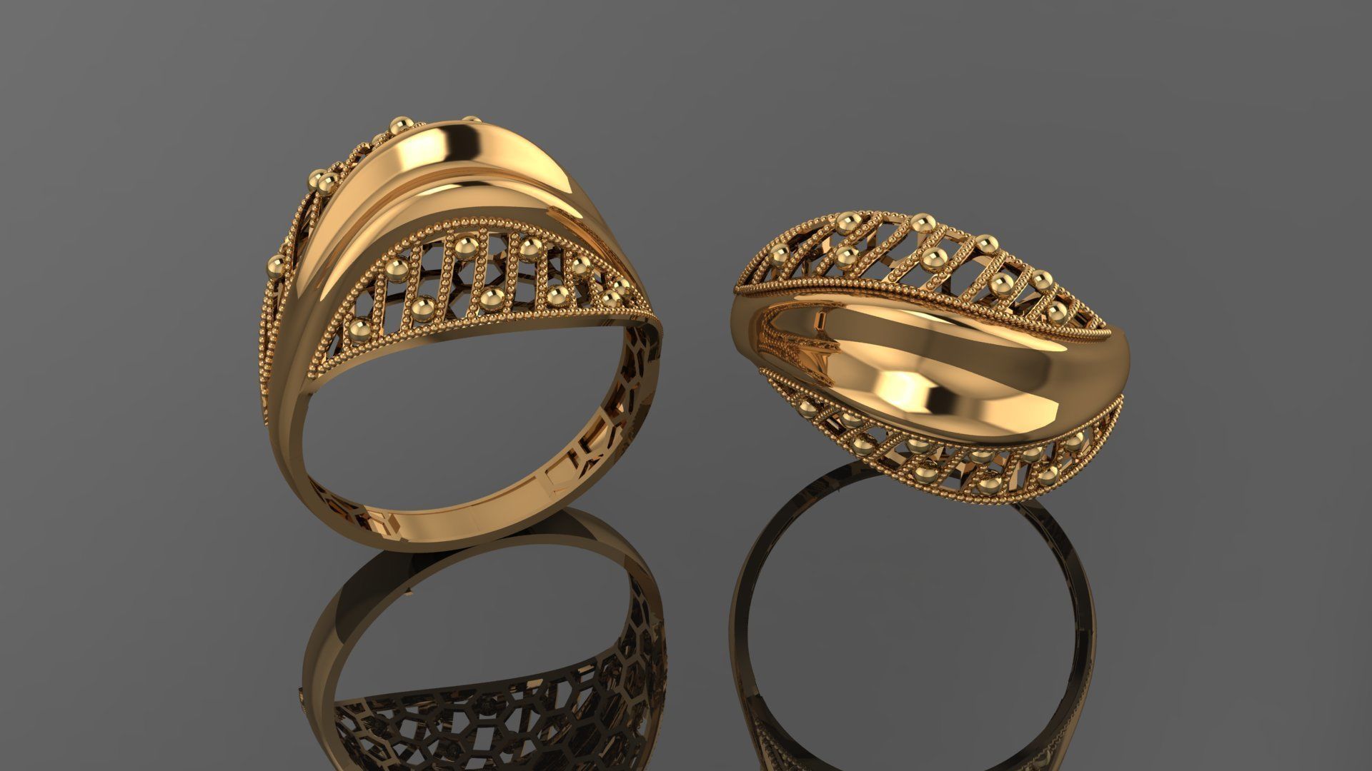 Beads Wire Mesh Ultra vision Plain Gold Ring 3D print model_1