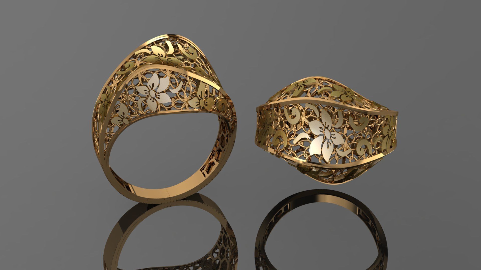 Flower Wire Mesh Ultra vision Plain Gold Ring 3D print model_1