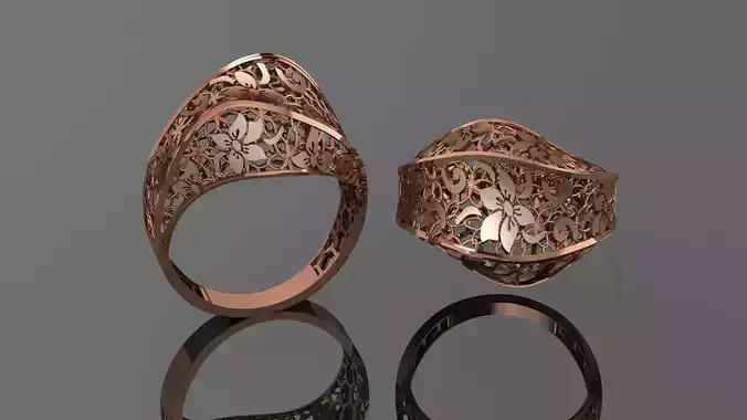 Flower Wire Mesh Ultra vision Plain Gold Ring 3D print model Flower Wire Mesh Ultra vision Plain Gold Ring 3D print model