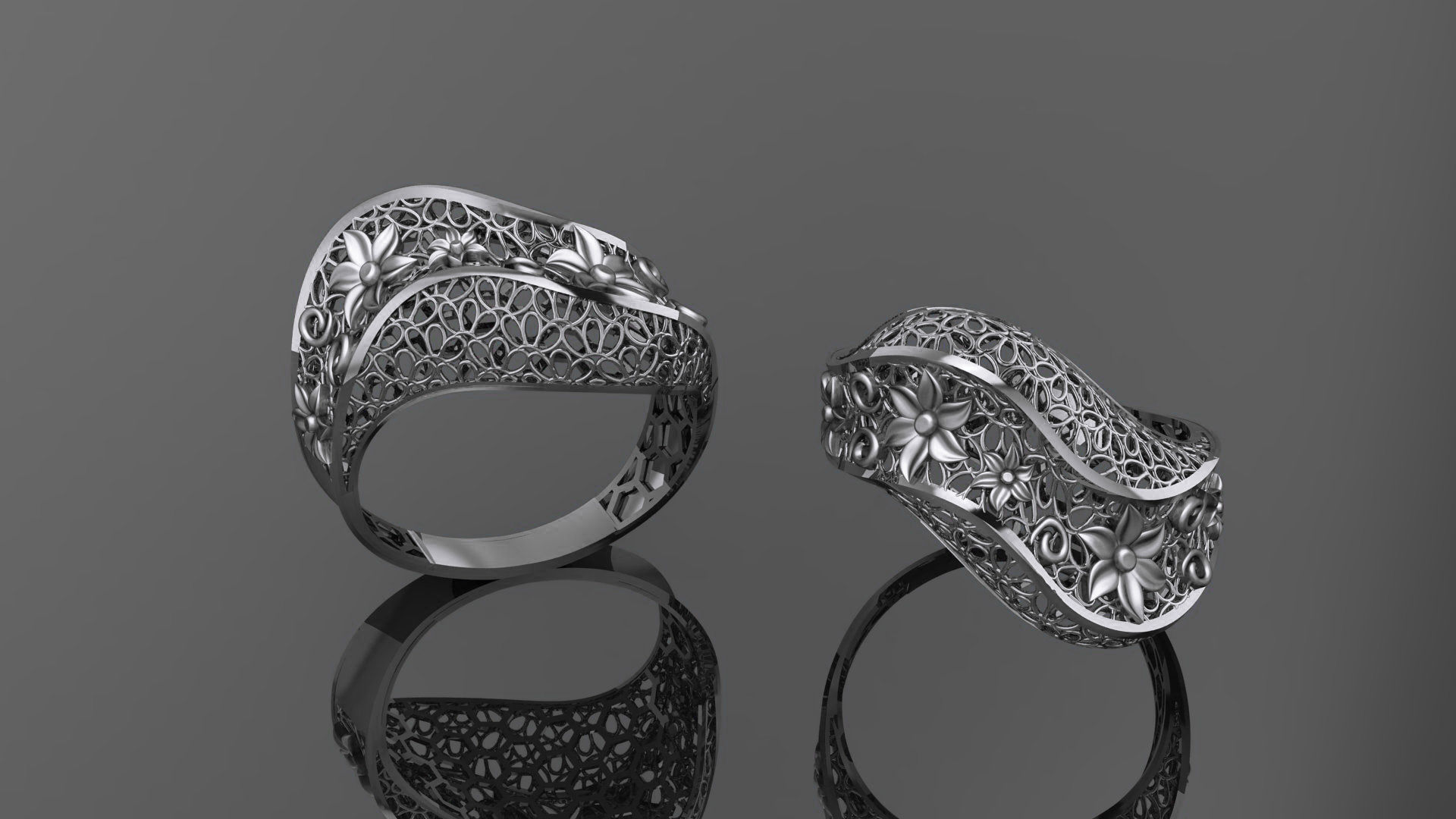 Flower Wire Mesh Ultra vision Plain Gold Ring 3D print model_2