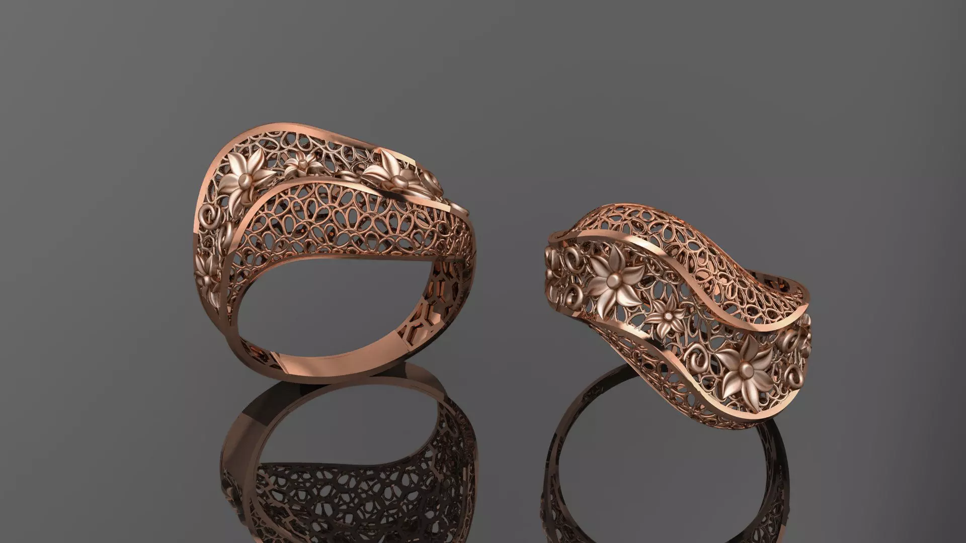 Flower Wire Mesh Ultra vision Plain Gold Ring 3D print model_0