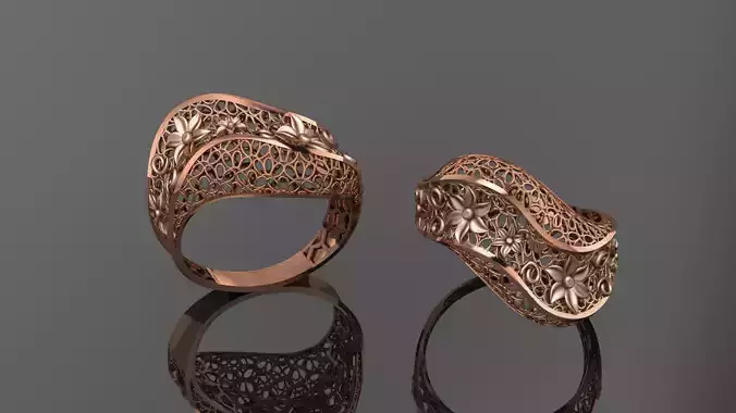 Flower Wire Mesh Ultra vision Plain Gold Ring 3D print model Flower Wire Mesh Ultra vision Plain Gold Ring 3D print model