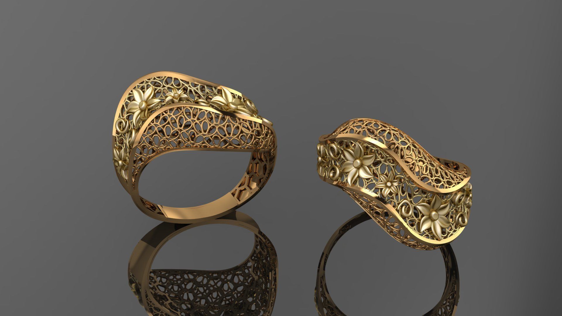 Flower Wire Mesh Ultra vision Plain Gold Ring 3D print model_1