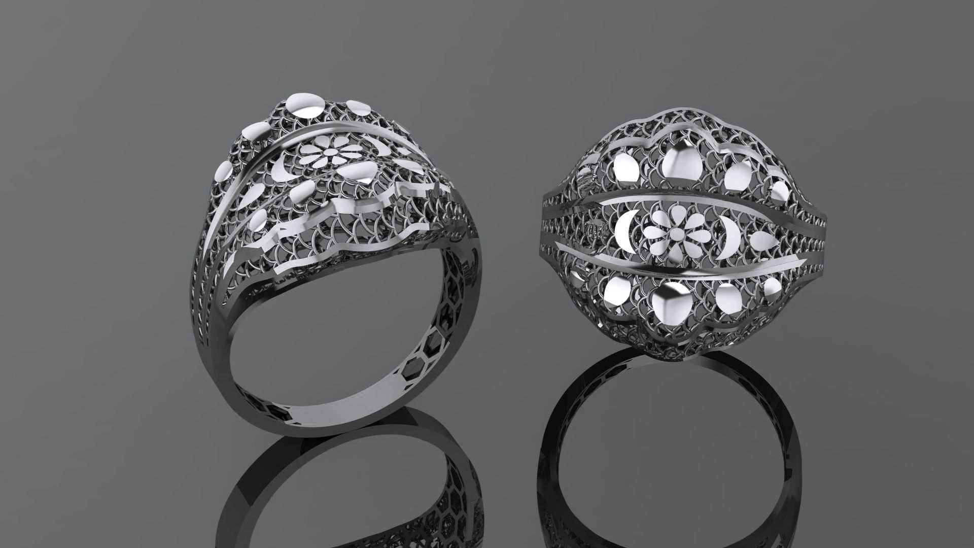 Flower Leaves Wire Mesh Ultra vision Plain Gold Ring 3D print model_2