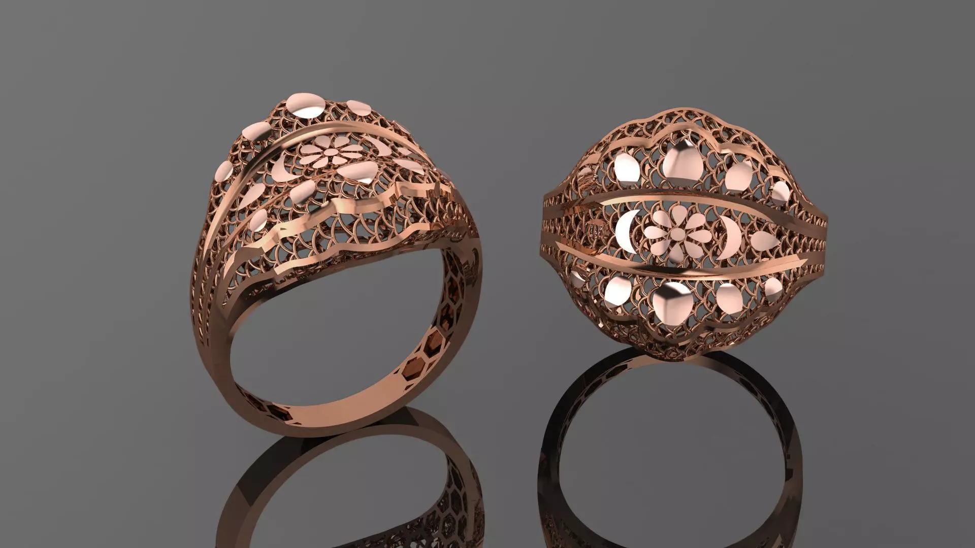 Flower Leaves Wire Mesh Ultra vision Plain Gold Ring 3D print model_0