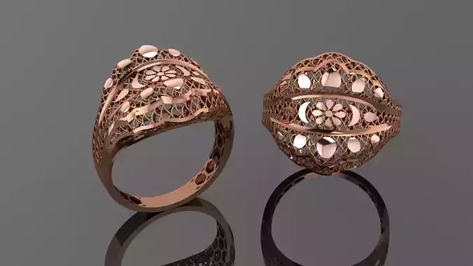 Flower Leaves Wire Mesh Ultra vision Plain Gold Ring 3D print model Flower Leaves Wire Mesh Ultra vision Plain Gold Ring 3D print model