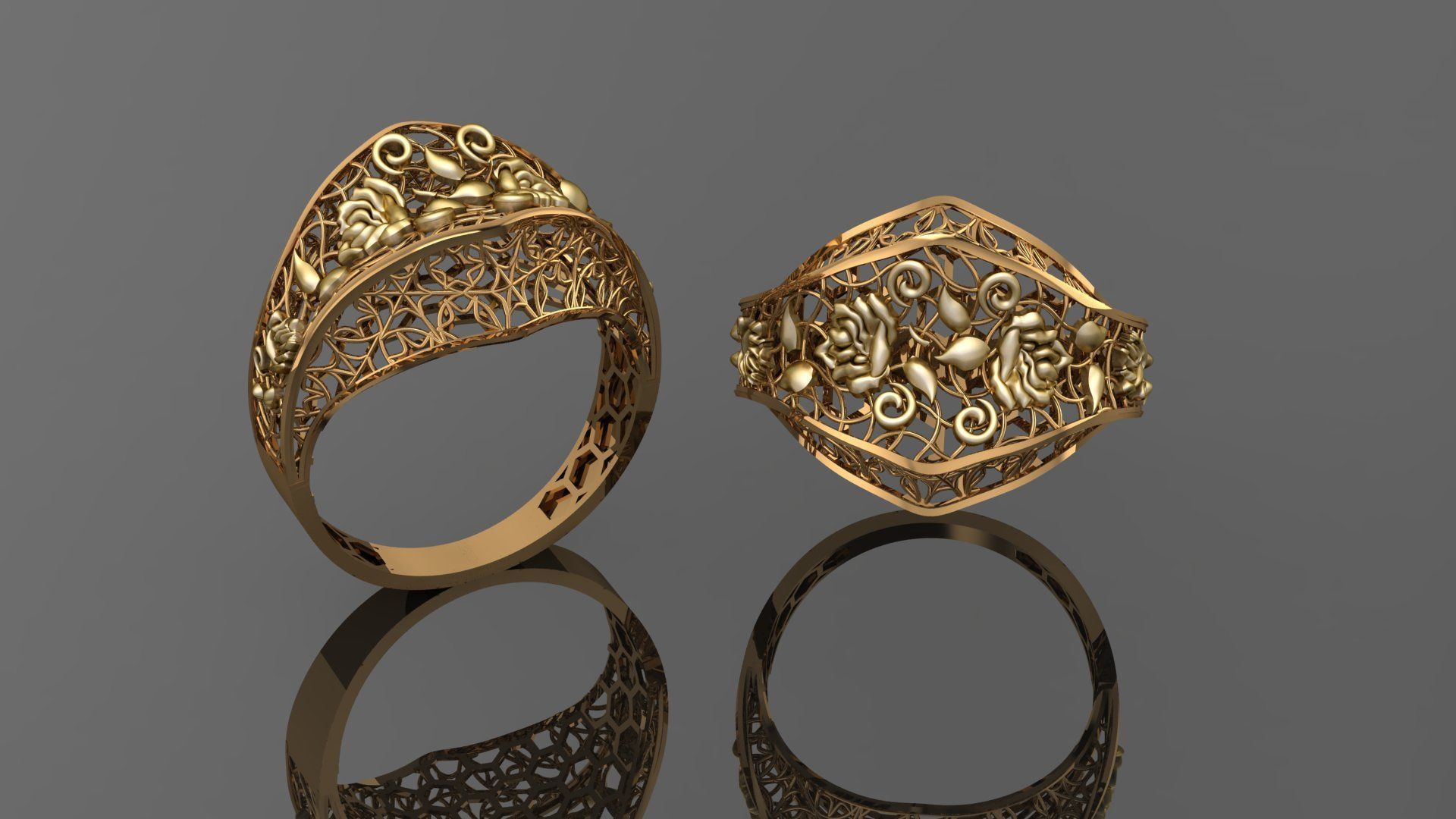 Flower Wire Mesh Ultra vision Plain Gold Ring 3D print model_1