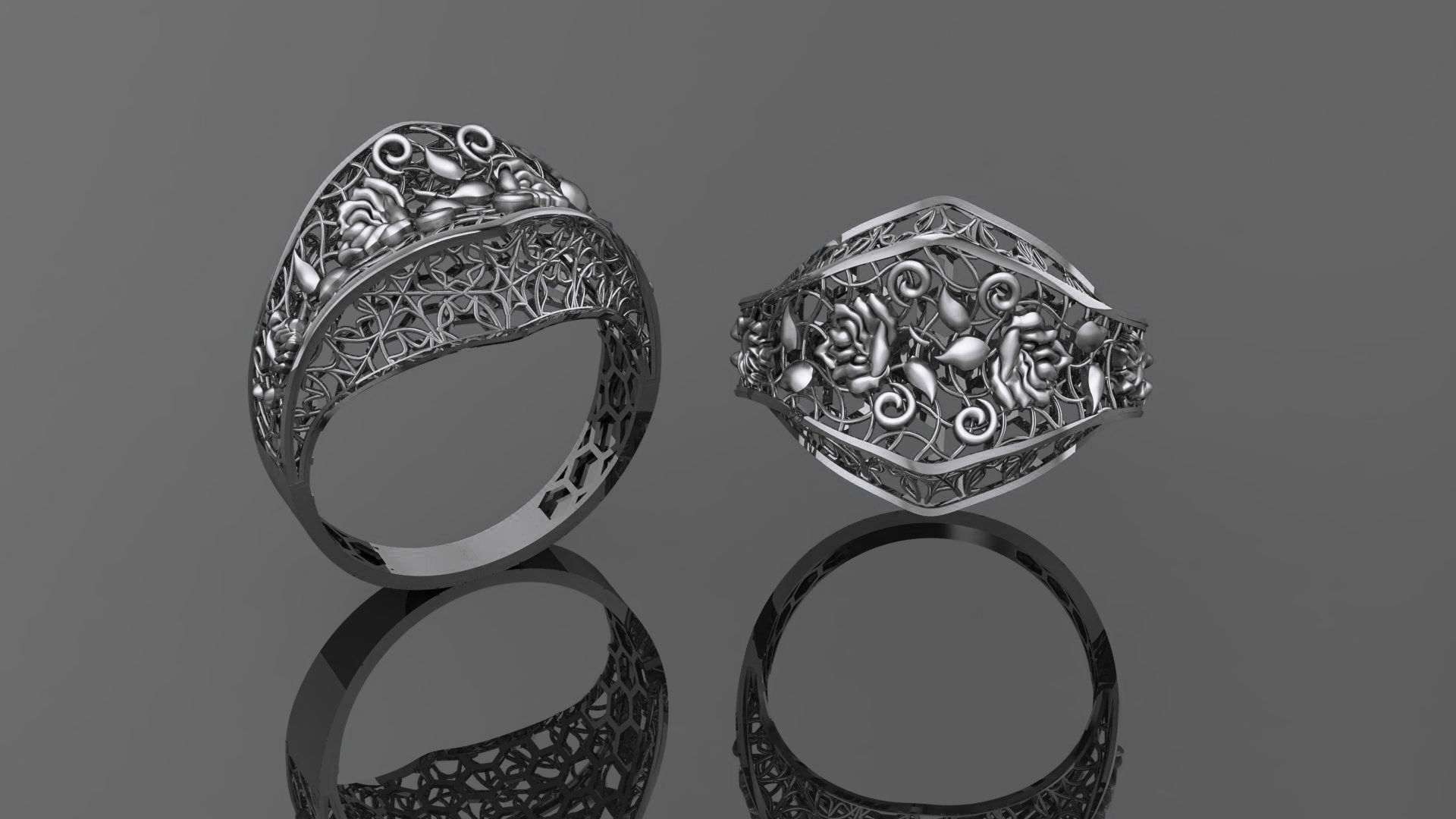 Flower Wire Mesh Ultra vision Plain Gold Ring 3D print model_2