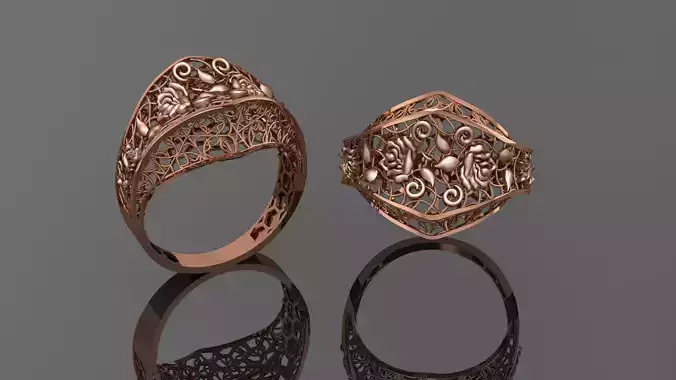 Flower Wire Mesh Ultra vision Plain Gold Ring 3D print model Flower Wire Mesh Ultra vision Plain Gold Ring 3D print model