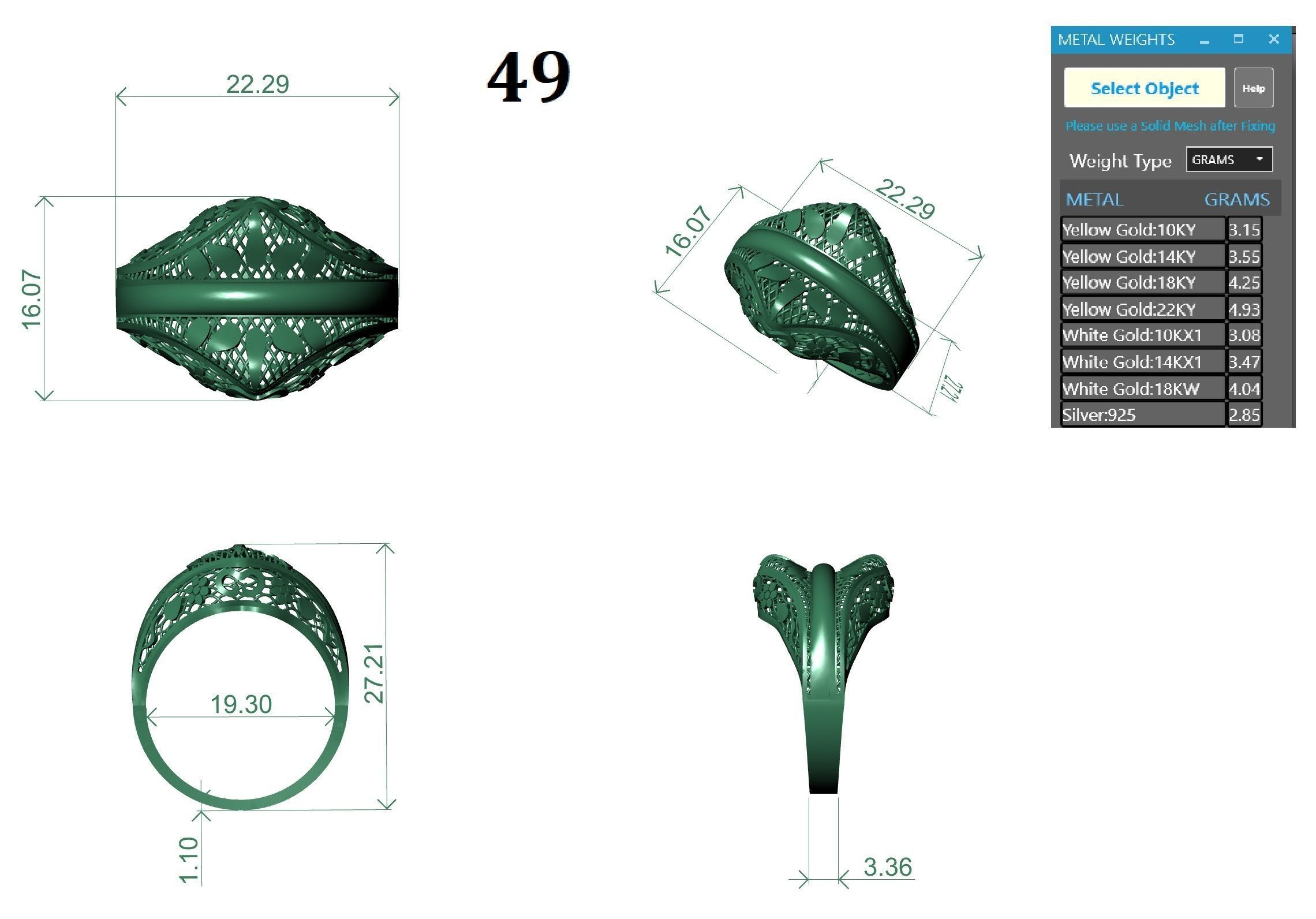 Wire Mesh Ultra vision Plain Gold Ring 3D print model_3
