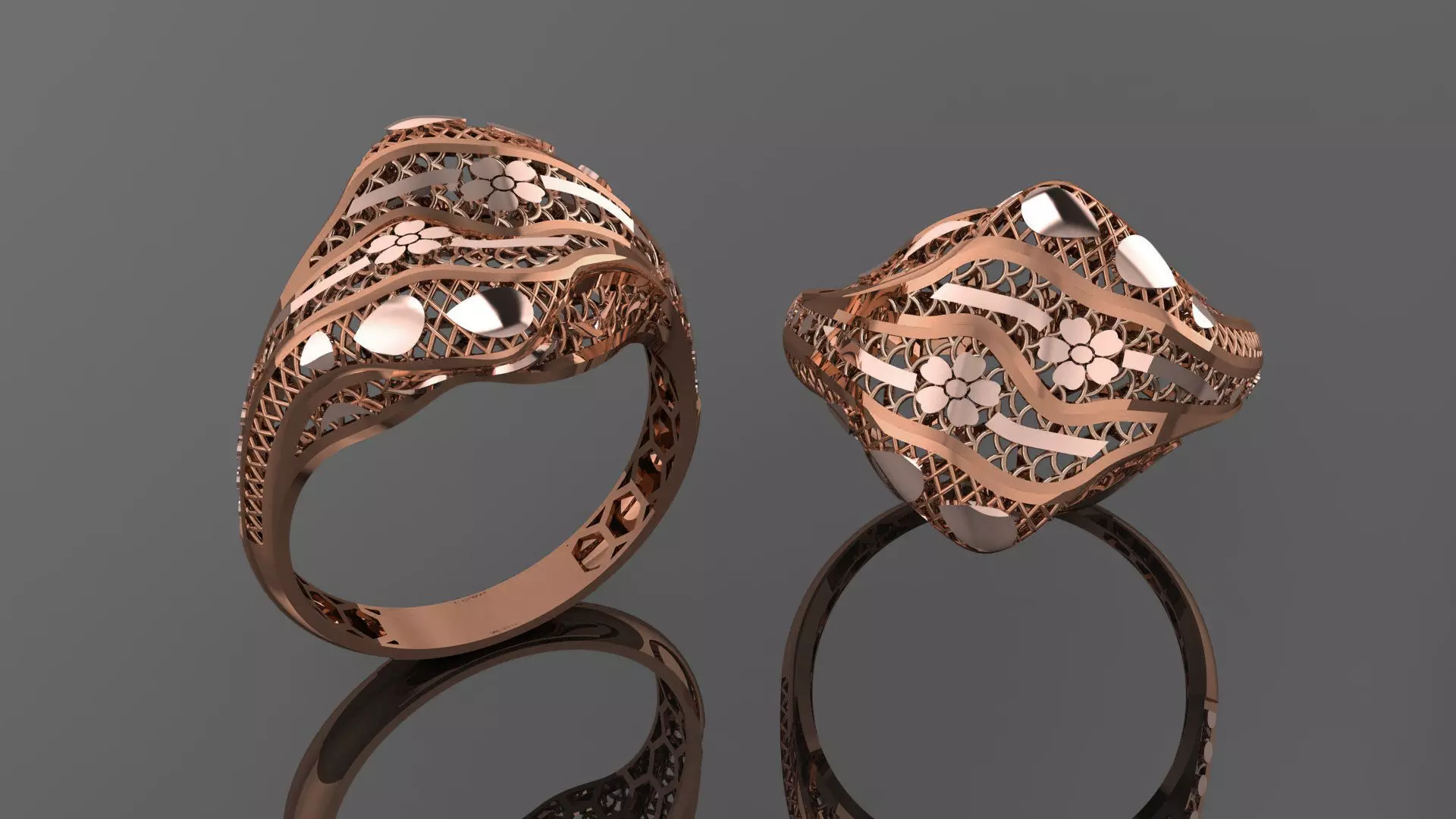 Flower Wire Mesh Ultra vision Plain Gold Ring 3D print model_0