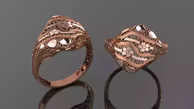 Flower Wire Mesh Ultra vision Plain Gold Ring 3D print model