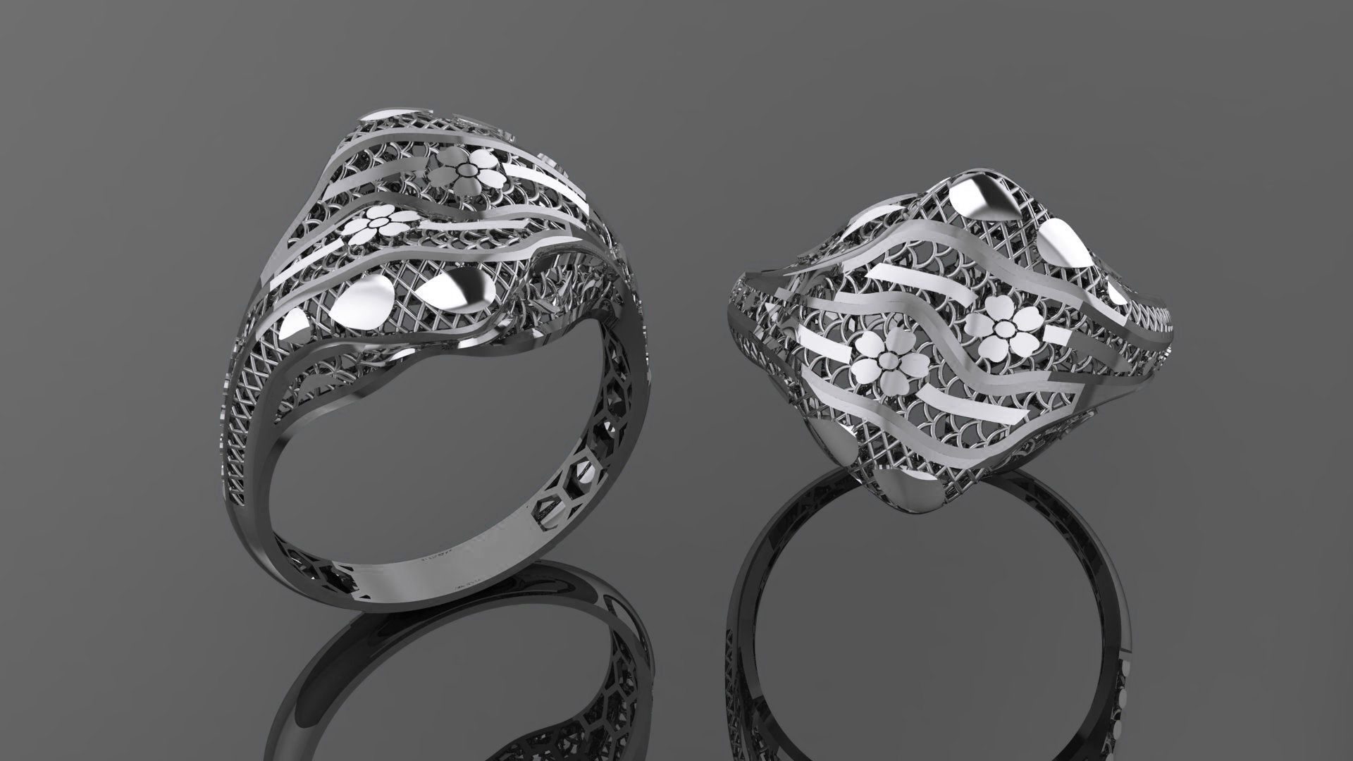 Flower Wire Mesh Ultra vision Plain Gold Ring 3D print model_2