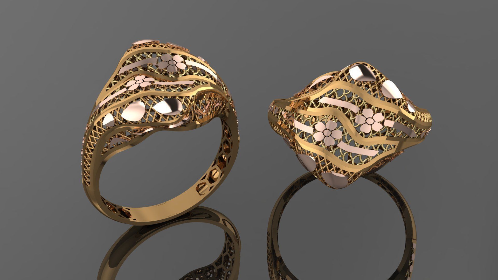 Flower Wire Mesh Ultra vision Plain Gold Ring 3D print model_1