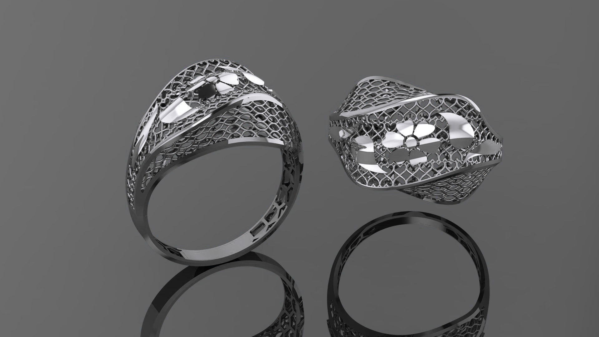 Flower Leaves Wire Mesh Ultra vision Plain Gold Ring 3D print model_2