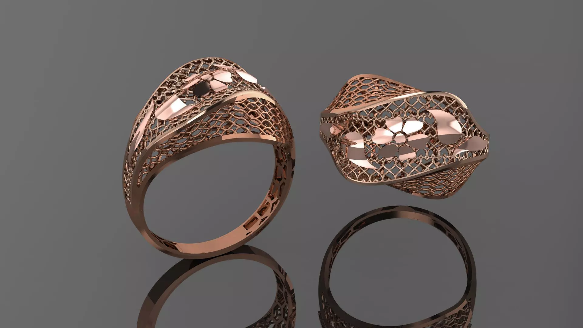 Flower Leaves Wire Mesh Ultra vision Plain Gold Ring 3D print model_0