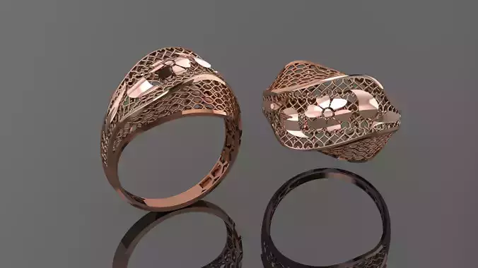Flower Leaves Wire Mesh Ultra vision Plain Gold Ring 3D print model